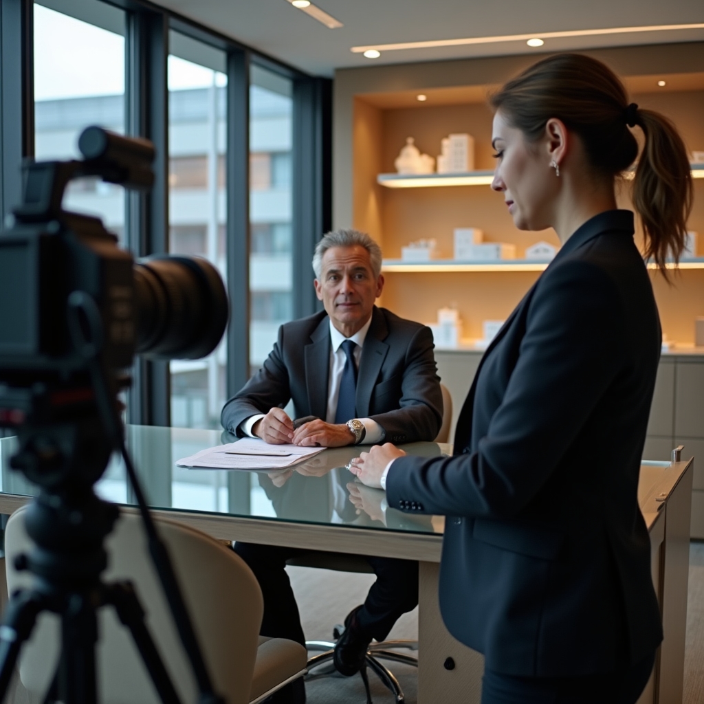 Operador de cámara filmando video institucional para una desarrolladora inmobiliaria